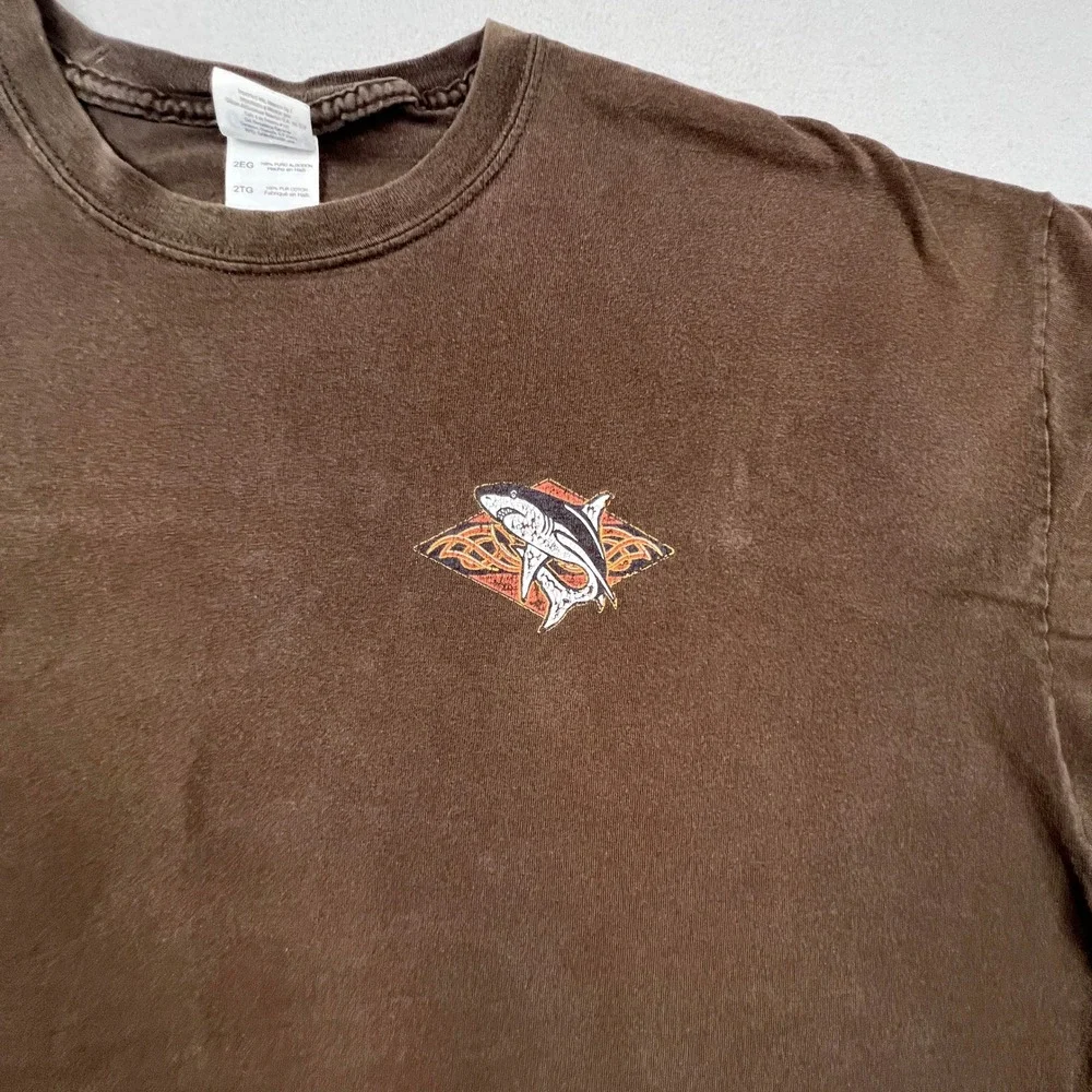 Gildan T-Shirt Mens 2XL Brown Shark Tribal Graphic Ultra Cotton Casual Tee
